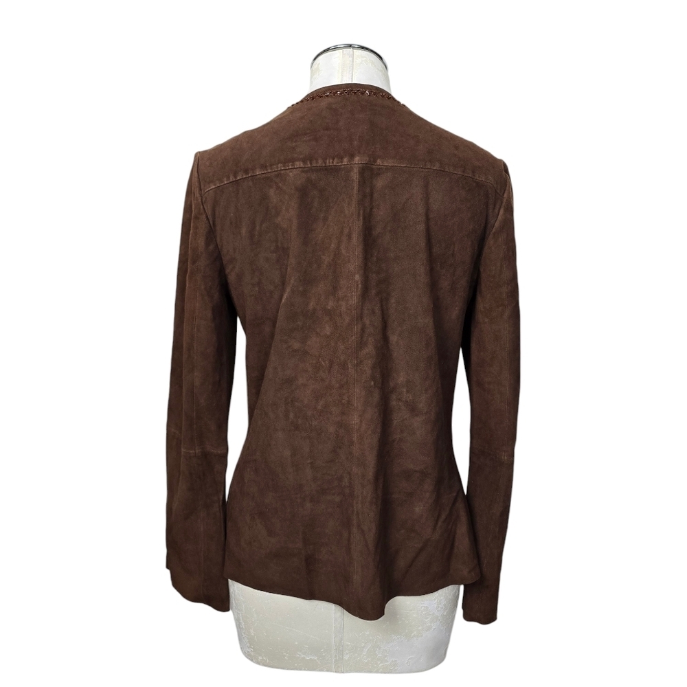 The Wrights Beaded Leather Brown Crewneck Jackey 6 - Picture 5 of 8